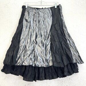 MSTRESS SHANGHAI Midi Skirt Whimsigoth Womens M Black/Silver Crinkle Sateen